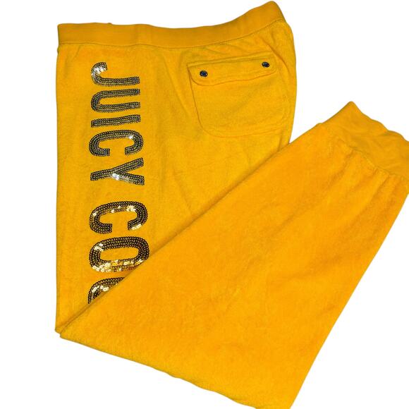 Vintage Y2K Juicy Couture sequin french terry hoodie track pant set L yellow - Picture 8 of 16